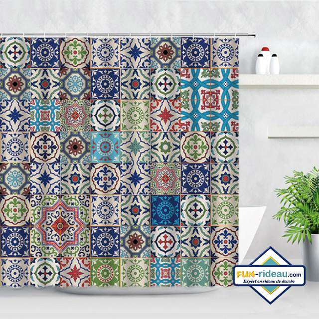 Rideau De Douche Tortue Mandala-Motiv - Dimensions 175x180 Cm, Polyester - Design Complexe Et Coloré, Motif Rectangle - Neuf Sous Emballage