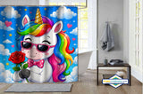Rideau de Douche Licorne Amoureuse — format carré