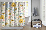 Rideau de Douche Abeilles & Prairie Fleurie Kawaii — vue carrée