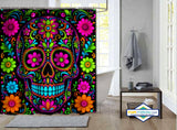Rideau de Douche Calavera Floral Néon Día de los Muertos