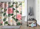 Rideau de Douche Camélias Aquarelle Rose & Blanc