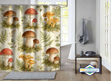 Rideau de Douche Champignons Forêt Aquarelle Botanique