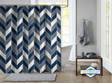 Rideau de Douche Chevron Marbre Bleu Marine & Gris