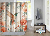 Rideau de Douche Colibri Fleuri & Ornements Dorés Bohème