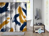 Rideau de Douche Coups de Pinceau Bleu Marine & Ocre