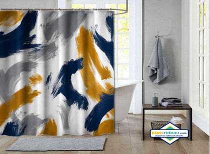 Rideau de Douche Coups de Pinceau Bleu Marine & Ocre