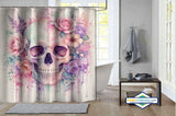 Rideau de Douche Crâne Fleuri Roses Aquarelle Pastel — vue carrée