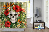 Rideau de Douche Crâne Fleuri Tropical & Hibiscus — vue carrée
