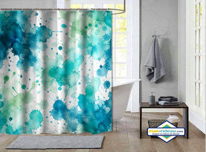 Rideau de Douche Éclaboussures Aquarelle Turquoise & Vert