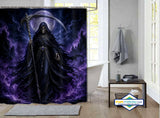 Rideau de Douche Faucheuse Gothique Lune & Flammes Violettes