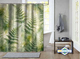 Rideau de Douche Fougères Botaniques Aquarelle & Vert Forêt