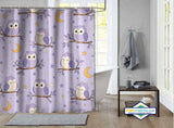 Rideau de Douche Hiboux Nocturnes Lune & Étoiles Mauves