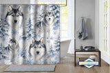 Rideau de Douche Huskies Yeux Bleus & Forêt Arctique — vue carrée