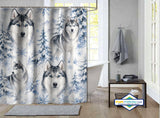 Rideau de Douche Huskies Yeux Bleus & Forêt Arctique