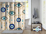 Rideau de Douche Œil de Nazar Amulettes & Perles Dorées