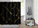 Rideau de Douche Kintsugi Or & Pierre Noire Fracturée