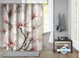 Rideau de Douche Magnolias Aquarelle Rose Poudré