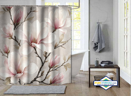 Rideau de Douche Magnolias Aquarelle Rose Poudré