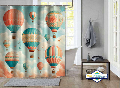 Rideau de Douche Montgolfières Vintage Ciel Pastel