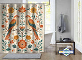 Rideau de Douche Oiseaux Folk Fleurs & Branches Dorées