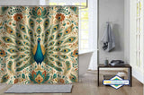 Rideau de Douche Paon Royal Plumes & Arabesques Dorées — vue carrée