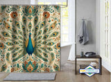 Rideau de Douche Paon Royal Plumes & Arabesques Dorées