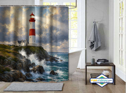 Rideau de Douche Phare Breton Falaise & Vagues Sauvages