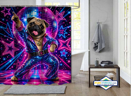 Rideau de douche carlin disco combinaison sequins bleu rose boule à facettes néon