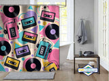 Rideau de Douche Rétro 80s Cassettes & Vinyles Pop