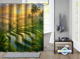Rideau de Douche Rizières de Bali Lever de Soleil Doré