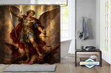 Rideau de douche archange Michel cape rouge balance justice style baroque