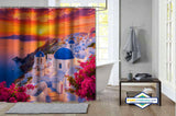 Rideau de Douche Santorin Coucher de Soleil & Dômes Bleus — vue carrée