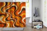 Rideau de Douche Vagues Groovy Rétro 70s Orangé — vue carrée