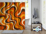 Rideau de Douche Vagues Groovy Rétro 70s Orangé