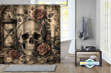 Rideau de Douche Vanité Baroque Crâne & Roses Sépia — vue carrée