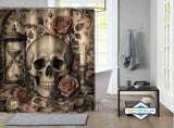 Rideau de Douche Vanité Baroque Crâne & Roses Sépia