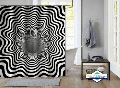 Rideau de Douche Vortex Hypnotique Op Art Noir & Blanc