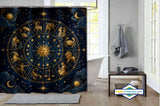 Rideau de Douche Zodiaque Céleste Soleil & Constellations Dorées — vue carrée