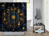 Rideau de Douche Zodiaque Céleste Soleil & Constellations Dorées