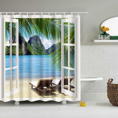 Rideau de douche Paysage tropical 3D Fenêtre