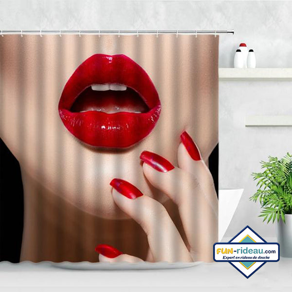 Rideau De Douche ABAKUHAUS - Motif Couronne Royale UK Rouge Et Blanc - Tissu Polyester Hydrofuge - 175x180 Cm - Livré Avec 12 Crochets